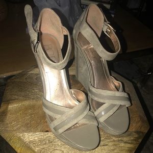 Tan platform wedge sandals